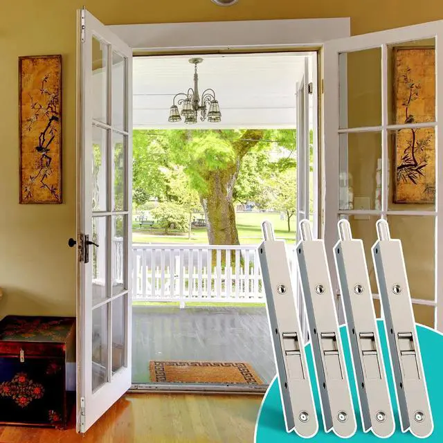 Alt view image 7 of 7 - 4 Pack 7 Inch Flush Bolt for Double Door, Heavy Duty Chrome Plating Flush Latch Bolts, French Lock for Opening and Composite Wood Double Dummy Door (Brushed Satin Nickel Color)