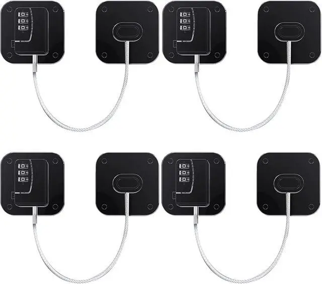 Main image of Refrigerator Lock (4 Pack), Heavy Duty Combination Fridge Lock, for Fridge, Cabinets, Window, Drawers and Child Safety Cabinet Lock, Strong Non-Marking Adhesive No Drilling (Black)