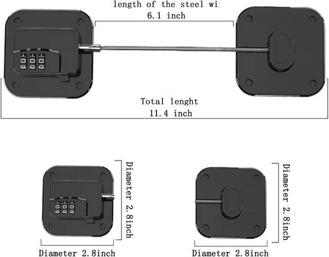 Alt view image 6 of 6 - Refrigerator Lock (4 Pack), Heavy Duty Combination Fridge Lock, for Fridge, Cabinets, Window, Drawers and Child Safety Cabinet Lock, Strong Non-Marking Adhesive No Drilling (Black)