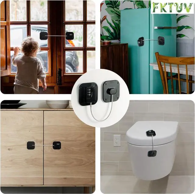 Alt view image 3 of 6 - Child Safety Cabinet Locks,Drawer Locks with Combination Closet Lock,Fridge Lock,Child Proof Refrigerator Lock,Child Lock(Black 4Pcs)