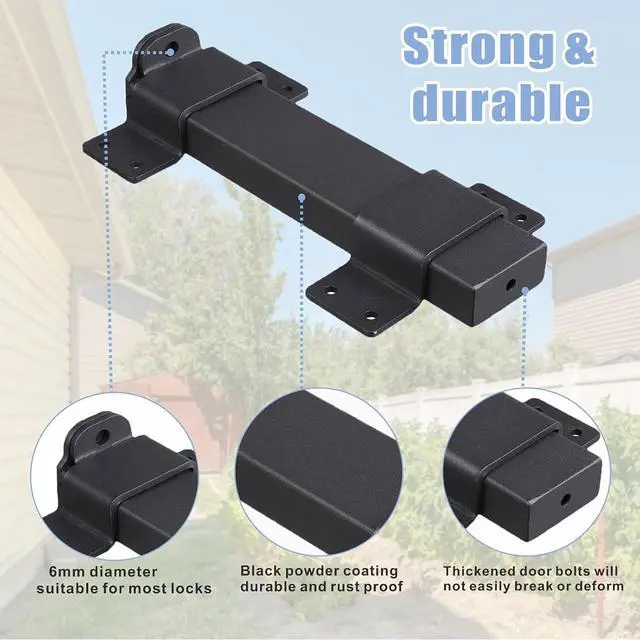 Alt view image 4 of 7 - 2pcs Slide Gate Latch,Heavy Duty Latch Lock with Padlock Hole, Suitable for Wooden Fences,Barn Door Lock,Outdoor Latch,Fence Gate,Courtyard,Shed Lock,Cottages, Cabinet,Matte Black