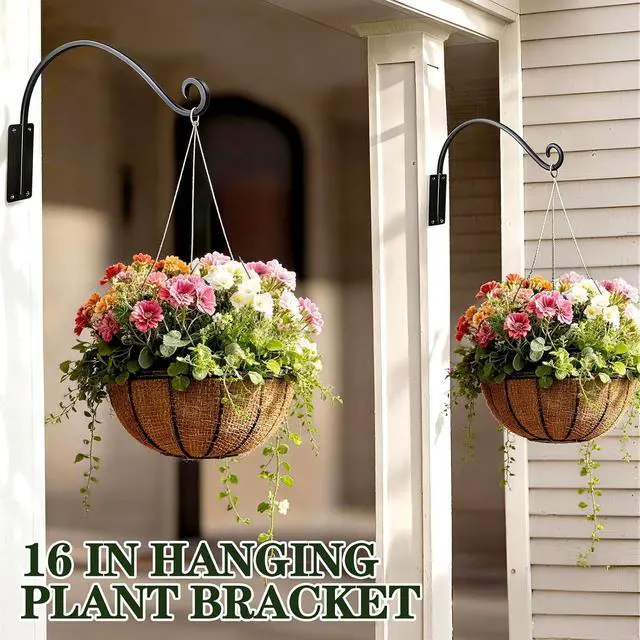 Alt view image 2 of 7 - 16 Inch 4 Pack Plant Hangers Outdoor,Plant Hanging Hook Bracket for Bird Feeder Hanger,Hanging Plant Hooks for Outside Baskets Lanterns Wind Chimes Outdoor Indoor