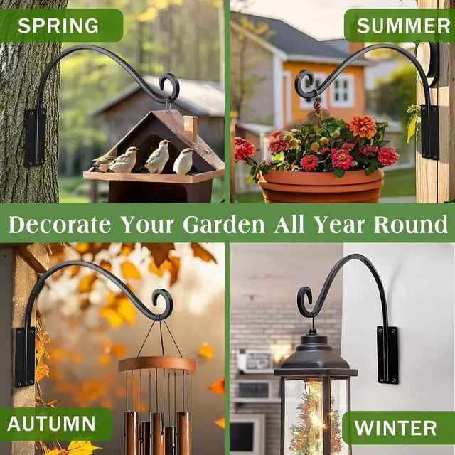 Alt view image 4 of 7 - 16 Inch 4 Pack Plant Hangers Outdoor,Plant Hanging Hook Bracket for Bird Feeder Hanger,Hanging Plant Hooks for Outside Baskets Lanterns Wind Chimes Outdoor Indoor