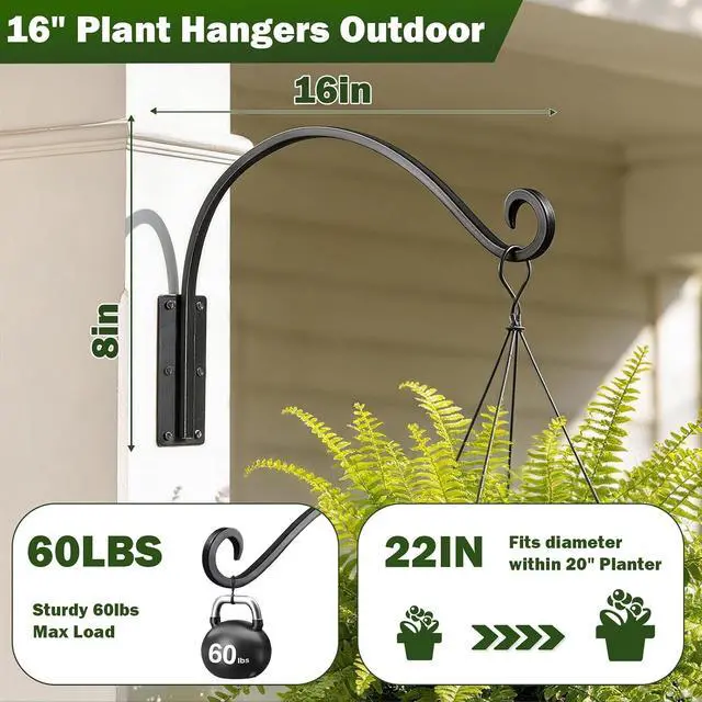 Alt view image 5 of 7 - 16 Inch 4 Pack Plant Hangers Outdoor,Plant Hanging Hook Bracket for Bird Feeder Hanger,Hanging Plant Hooks for Outside Baskets Lanterns Wind Chimes Outdoor Indoor