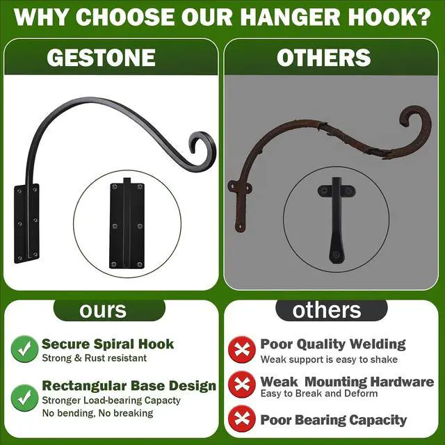 Alt view image 6 of 7 - 16 Inch 4 Pack Plant Hangers Outdoor,Plant Hanging Hook Bracket for Bird Feeder Hanger,Hanging Plant Hooks for Outside Baskets Lanterns Wind Chimes Outdoor Indoor