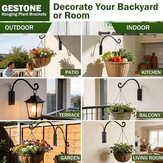 Alt view image 7 of 7 - 16 Inch 4 Pack Plant Hangers Outdoor,Plant Hanging Hook Bracket for Bird Feeder Hanger,Hanging Plant Hooks for Outside Baskets Lanterns Wind Chimes Outdoor Indoor