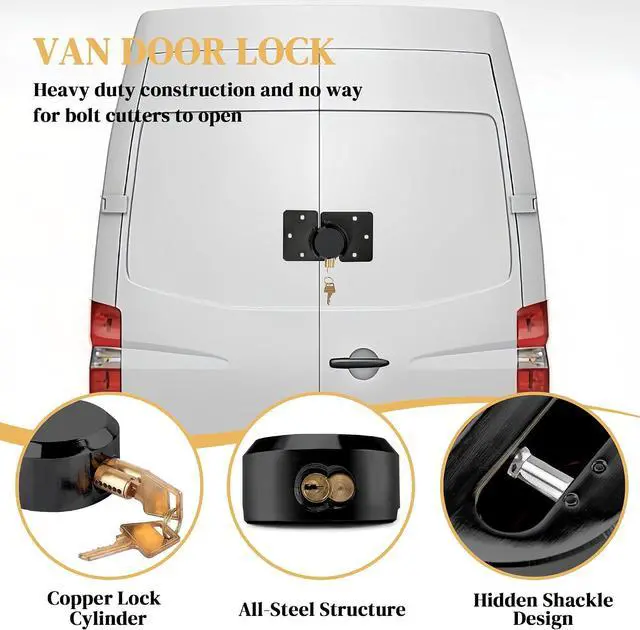 Alt view image 2 of 6 - 2 Pack Van Door Lock Set Keyed Alike with 4pcs Keys and 80mm Screws | 73MM Heavy Duty Solid Steel Hidden Shackle Padlock and Hasp Set for Garage, Shed, Vans, Trucks, Gates, Trailer