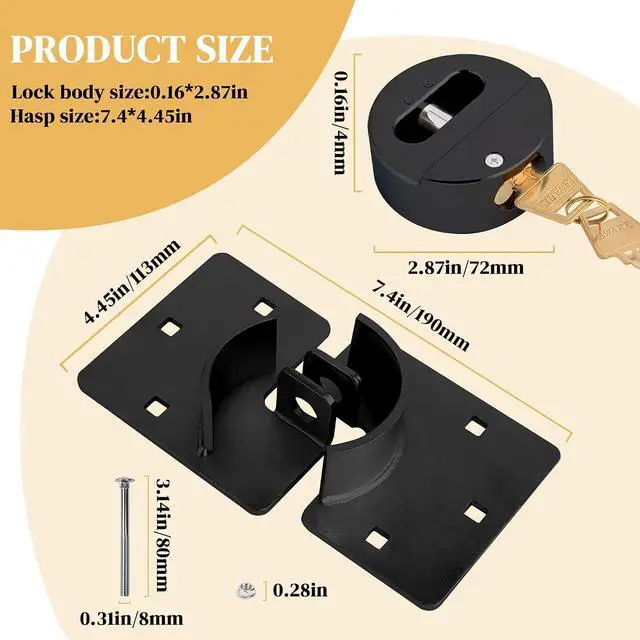 Alt view image 3 of 6 - 2 Pack Van Door Lock Set Keyed Alike with 4pcs Keys and 80mm Screws | 73MM Heavy Duty Solid Steel Hidden Shackle Padlock and Hasp Set for Garage, Shed, Vans, Trucks, Gates, Trailer