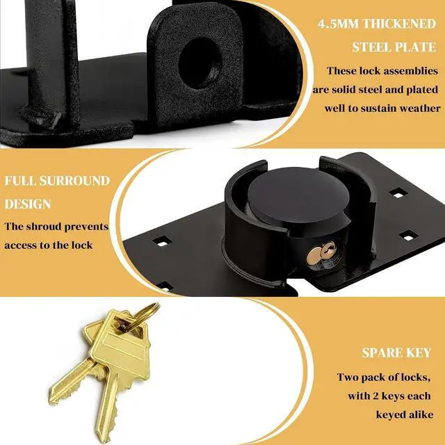 Alt view image 4 of 6 - 2 Pack Van Door Lock Set Keyed Alike with 4pcs Keys and 80mm Screws | 73MM Heavy Duty Solid Steel Hidden Shackle Padlock and Hasp Set for Garage, Shed, Vans, Trucks, Gates, Trailer