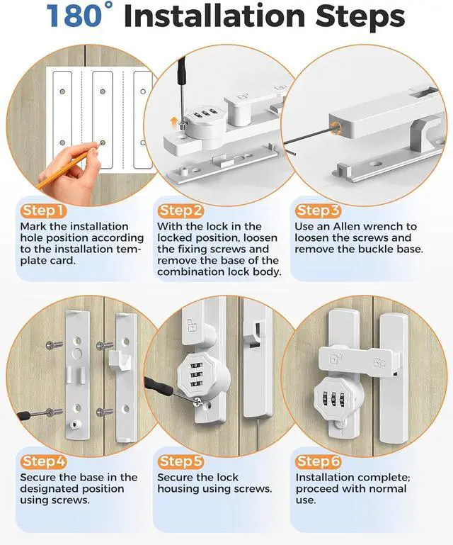 Alt view image 6 of 7 - 90/180 Degree Barn Door Lock, Flip Combination Latch Lock, Zinc Alloy L Shaped Locks with Code for Shed, Outdoor, Closet, Bedroom, Inside/Sliding Door (White-2 Pcs)
