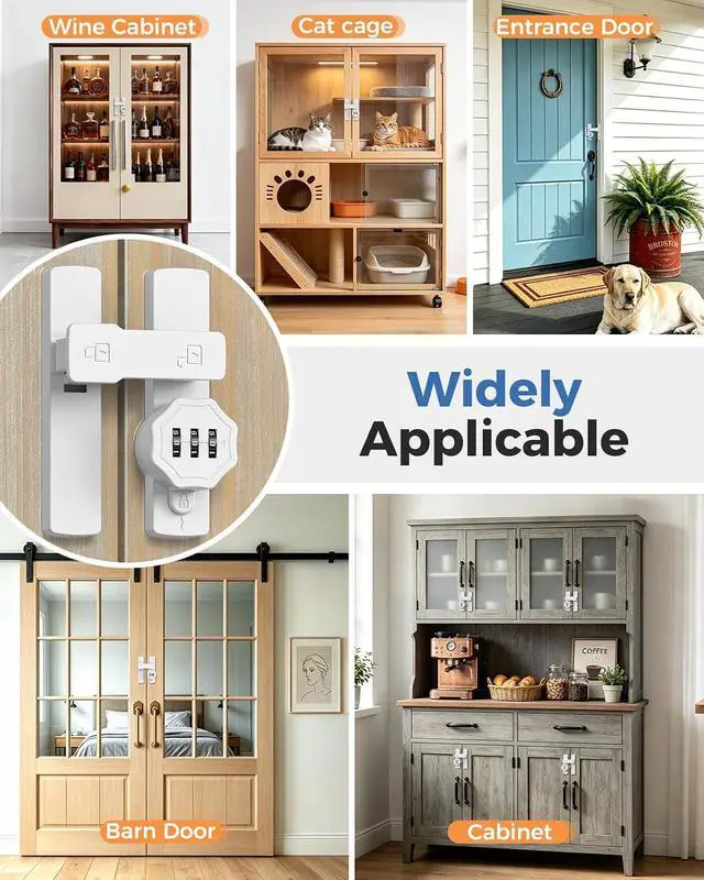 Alt view image 7 of 7 - 90/180 Degree Barn Door Lock, Flip Combination Latch Lock, Zinc Alloy L Shaped Locks with Code for Shed, Outdoor, Closet, Bedroom, Inside/Sliding Door (White-2 Pcs)