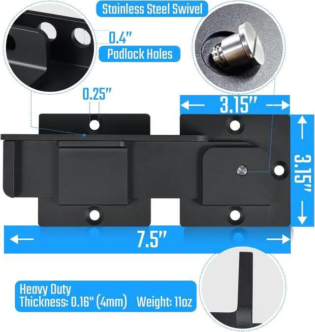Alt view image 3 of 7 - 7.5" Flip Gate Latch Lock with Padlock Hole, 4mm Heavy Duty Aluminum Alloy Adjustable Door Latch for Sliding and Swing Open Door, Outdoor Gate, Wooden Fence, Barn Door, Shed, Garage, Yard