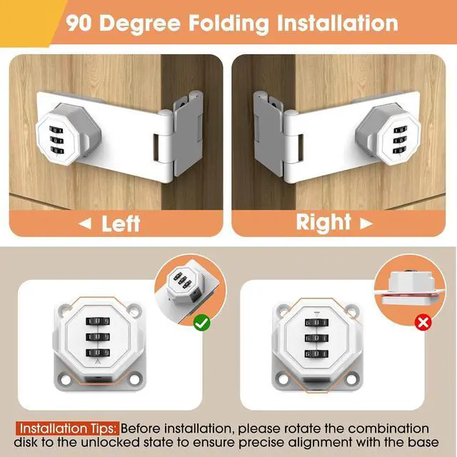 Alt view image 3 of 7 - 90 Degree Cabinet Locks with Combination, Mechanical Folding Door Latch, Keyless Password Rotary Hasp Latch Lock for Office File Cabinet, Drawers, Locker, Small Door, Cupboard (2, White)