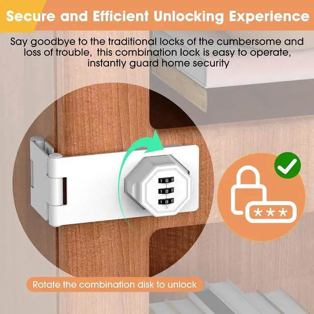 Alt view image 4 of 7 - 90 Degree Cabinet Locks with Combination, Mechanical Folding Door Latch, Keyless Password Rotary Hasp Latch Lock for Office File Cabinet, Drawers, Locker, Small Door, Cupboard (2, White)