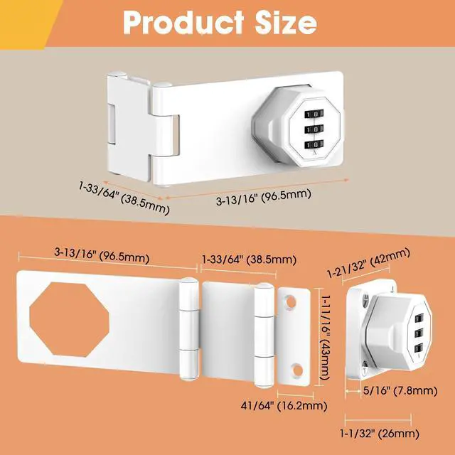 Alt view image 5 of 7 - 90 Degree Cabinet Locks with Combination, Mechanical Folding Door Latch, Keyless Password Rotary Hasp Latch Lock for Office File Cabinet, Drawers, Locker, Small Door, Cupboard (2, White)