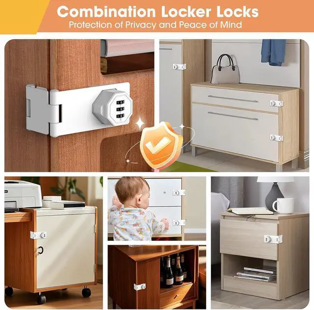 Alt view image 7 of 7 - 90 Degree Cabinet Locks with Combination, Mechanical Folding Door Latch, Keyless Password Rotary Hasp Latch Lock for Office File Cabinet, Drawers, Locker, Small Door, Cupboard (2, White)