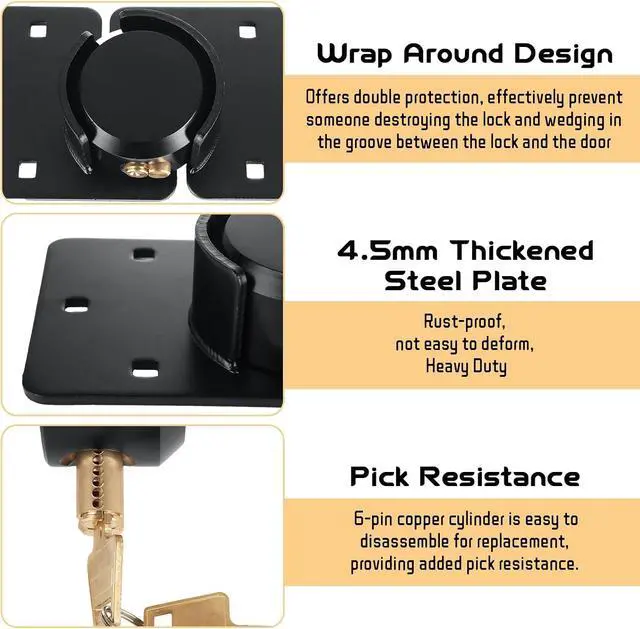 Alt view image 3 of 7 - 2 Packs Heavy Duty Puck Lock Keyed Alike, 73mm High Security Hidden Shackle Padlock with Hasp, Solid Steel Puck Lock Latches for Container, Garage Shed Trailer Truck, Black