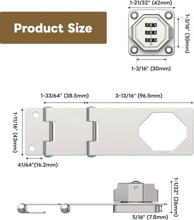 Alt view image 5 of 7 - Cabinet Lock with Combination, 90 Degree Bifold File Cabinet Door Lock, Mechanical Keyless Password Rotary Hasp Latches for Office File Desk Drawer, Cupboard, Locker (2, Silver)