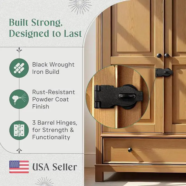 Alt view image 2 of 7 - Renovators Supply Black Wrought Iron Hasp Door Latch - Heavy Duty Security Padlock Hasp - Ideal for Doors and Gates - Door Lock for Safety - 4 Inches - Pack of 4