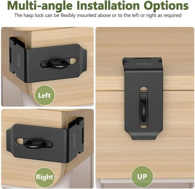 Alt view image 6 of 7 - Door Hasp Latch, 90 Degree Padlock Hasp Lock, 304 Stainless Steel Security File Cabinet Lock for Padlock, Right Angle Hasp Latch Lock for Shed, Box, Cupboard, Mailbox, Drawer (Black-4pcs)