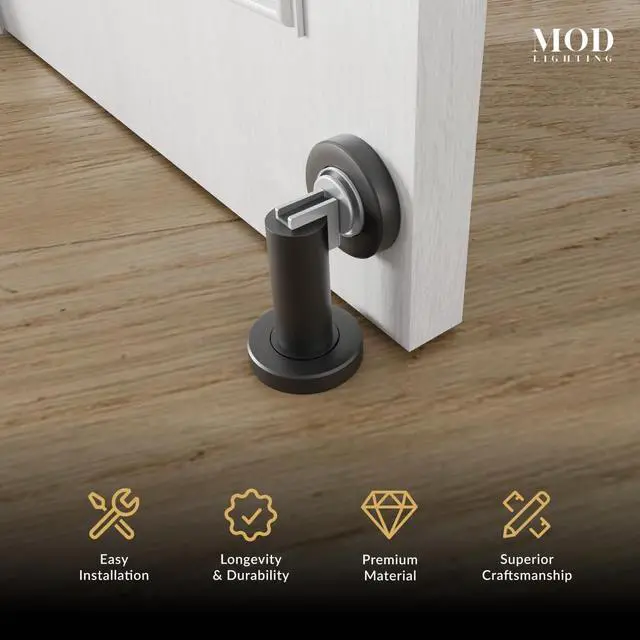 Alt view image 2 of 6 - Modern Magnetic Door Stop | Heavy Duty Door Catch Designed for Floor and Wall Mounting, Magnetic Door Holder, Door Stopper Durable Zinc Alloy, 2 Pack (Matte Black)