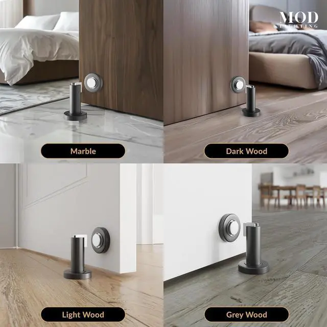 Alt view image 3 of 6 - Modern Magnetic Door Stop | Heavy Duty Door Catch Designed for Floor and Wall Mounting, Magnetic Door Holder, Door Stopper Durable Zinc Alloy, 2 Pack (Matte Black)