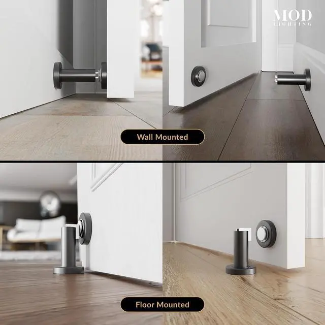 Alt view image 4 of 6 - Modern Magnetic Door Stop | Heavy Duty Door Catch Designed for Floor and Wall Mounting, Magnetic Door Holder, Door Stopper Durable Zinc Alloy, 2 Pack (Matte Black)