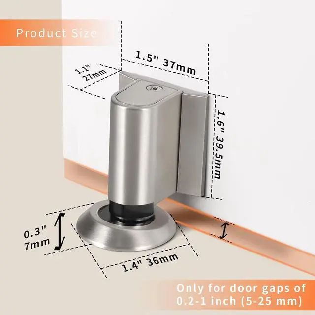 Alt view image 2 of 6 - Magnetic Door Stoppers for Bottom of Door, Magnet Floor Door Stop Retractable, Door Holder to Keep Door Open, Suitable for Door Gaps Less Than 1 Inch (25mm) Brushed Nickel 4 Pack DS268BN-4
