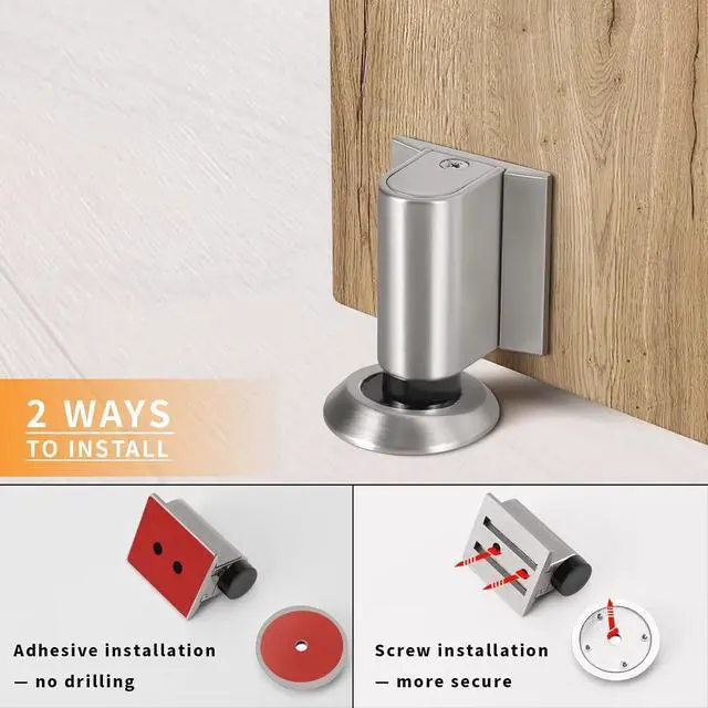 Alt view image 4 of 6 - Magnetic Door Stoppers for Bottom of Door, Magnet Floor Door Stop Retractable, Door Holder to Keep Door Open, Suitable for Door Gaps Less Than 1 Inch (25mm) Brushed Nickel 4 Pack DS268BN-4