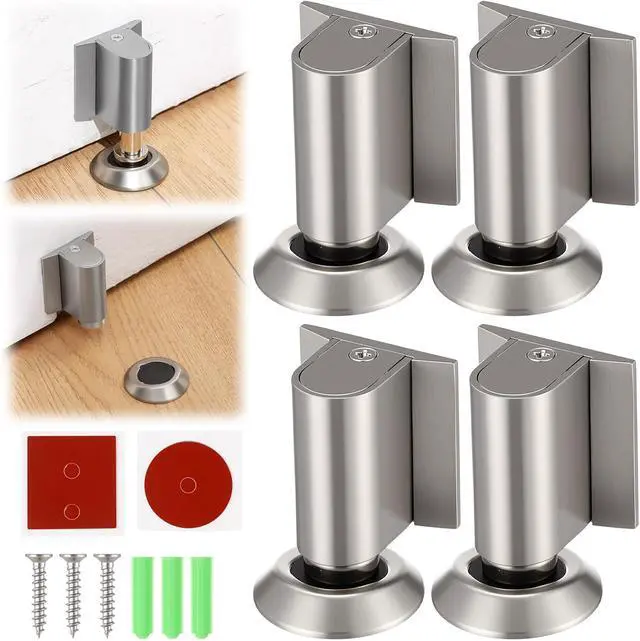 Main image of 4 Pack Upgraded Magnetic Door Stopper for Bottom Wall Floor No Drill Invisible Door Wedge Stopper Heavy Duty Magnetic Catch Holder Zinc Alloy Door-wall Floor Protector, Brushed Nickel
