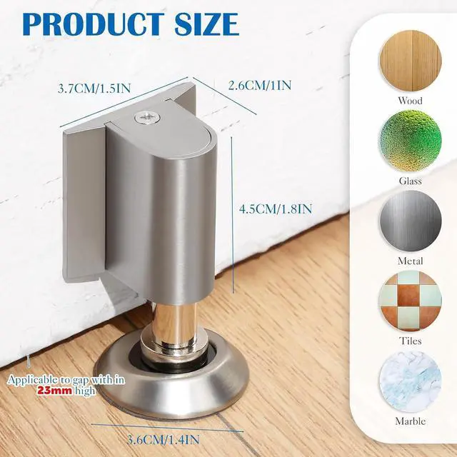 Alt view image 2 of 7 - 4 Pack Upgraded Magnetic Door Stopper for Bottom Wall Floor No Drill Invisible Door Wedge Stopper Heavy Duty Magnetic Catch Holder Zinc Alloy Door-wall Floor Protector, Brushed Nickel