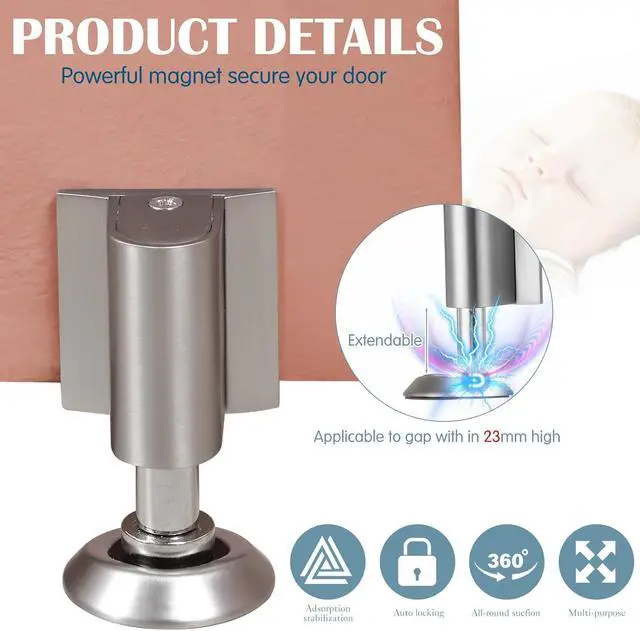 Alt view image 3 of 7 - 4 Pack Upgraded Magnetic Door Stopper for Bottom Wall Floor No Drill Invisible Door Wedge Stopper Heavy Duty Magnetic Catch Holder Zinc Alloy Door-wall Floor Protector, Brushed Nickel
