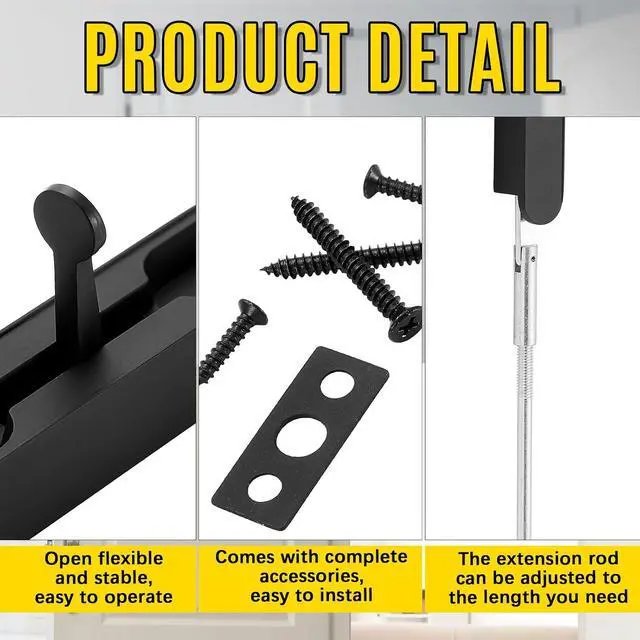 Alt view image 3 of 6 - 2 Pcs 18 Inch Extended Flip Lever Flush Bolt for Double Door, Extra Long Heavy Duty Zinc Alloy French Door Locks Hardware (Matte Black)