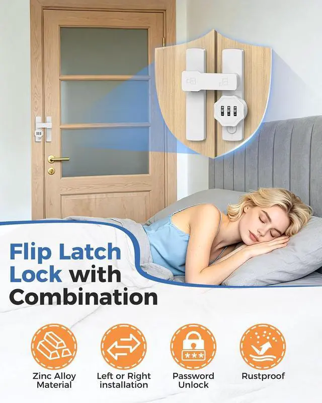 Alt view image 3 of 7 - 90/180 Degree Barn Door Lock, Flip Combination Latch Lock, Zinc Alloy L Shaped Locks with Code for Shed, Outdoor, Closet, Bedroom, Inside/Sliding Door (White-2 Pcs)
