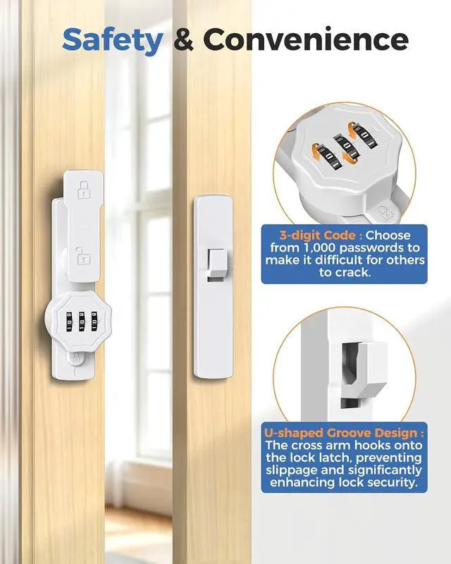 Alt view image 5 of 7 - 90/180 Degree Barn Door Lock, Flip Combination Latch Lock, Zinc Alloy L Shaped Locks with Code for Shed, Outdoor, Closet, Bedroom, Inside/Sliding Door (White-2 Pcs)