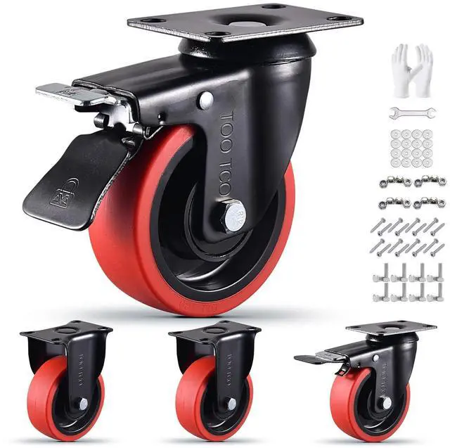 Main image of Heavy Duty 4 Inch Caster Wheels Set of 4 2200Lbs Capacity Silent Swivel with brake & Rigid TPR Rubber Wheels Locking Industrial Plate Casters for Cart Furniture Workbench 2 Fixed & 2 Swivel with Brake