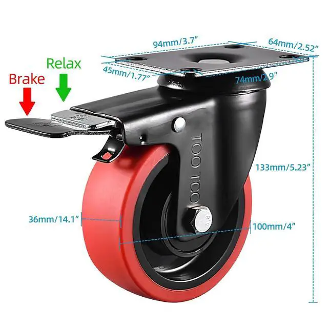 Alt view image 2 of 6 - Heavy Duty 4 Inch Caster Wheels Set of 4 2200Lbs Capacity Silent Swivel with brake & Rigid TPR Rubber Wheels Locking Industrial Plate Casters for Cart Furniture Workbench 2 Fixed & 2 Swivel with Brake