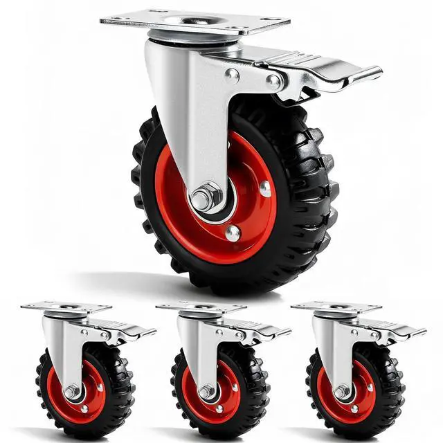 Main image of 5 Inch Caster Wheels Heavy Duty, Casters Set of 4 Safety Dual Locking Rubber Wheels, Heavy Duty - 2400 Lbs Capacity for Workbench, Cart Wheels, Furniture, Swivel Plate Castors with mounting Hardware