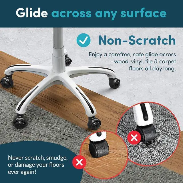 Alt view image 2 of 7 - Office Chair Wheels Rubber Replacement- 2 Inch Heavy Duty Rolling Chairs Casters for Hardwood Floors and Carpet, Set of 5, Desk Chair Wheels to Replace Office Chairs Mats- Universal