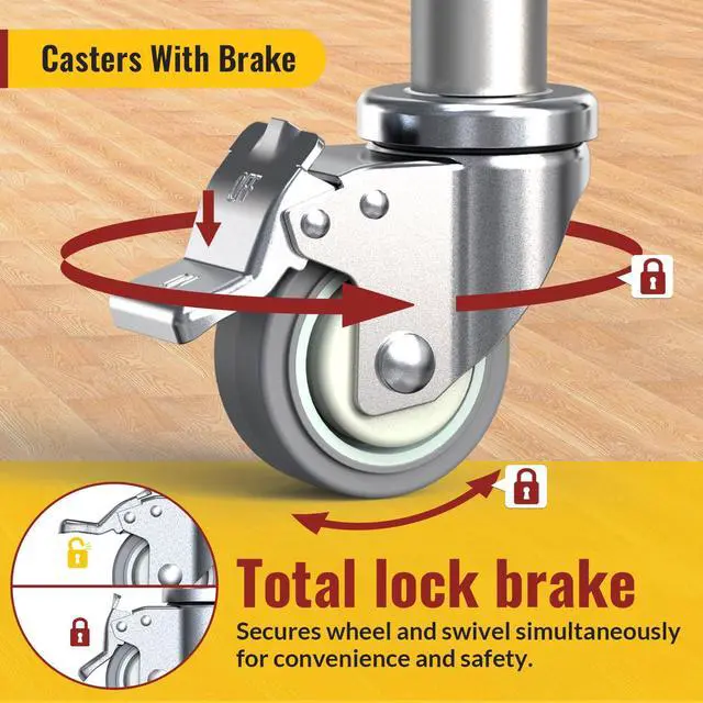Alt view image 4 of 7 - Caster Wheels Locking 3 Inch Expanding Stem Casters, Threaded Swivel Casters Set of 4 Heavy Duty Castors, Fit 1", 1-1/4", 1-2/5", 1-1/2",1-5/8" ID Stainless Steel Table, Cart, Furniture Legs