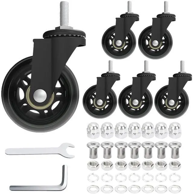 Main image of Creeper Caster Wheels Set of 6, Roller Blade Rubber Heavy-Duty 2.5 Inch Castor Replacement, 360 Degree No Noise Wheel for Mechanic Stool, Rolling Creeper Garage Seat