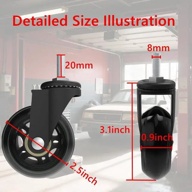 Alt view image 2 of 7 - Creeper Caster Wheels Set of 6, Roller Blade Rubber Heavy-Duty 2.5 Inch Castor Replacement, 360 Degree No Noise Wheel for Mechanic Stool, Rolling Creeper Garage Seat