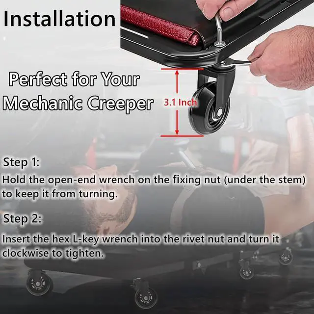 Alt view image 5 of 7 - Creeper Caster Wheels Set of 6, Roller Blade Rubber Heavy-Duty 2.5 Inch Castor Replacement, 360 Degree No Noise Wheel for Mechanic Stool, Rolling Creeper Garage Seat
