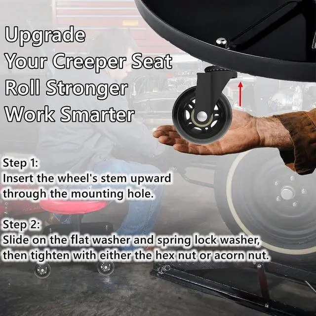 Alt view image 6 of 7 - Creeper Caster Wheels Set of 6, Roller Blade Rubber Heavy-Duty 2.5 Inch Castor Replacement, 360 Degree No Noise Wheel for Mechanic Stool, Rolling Creeper Garage Seat