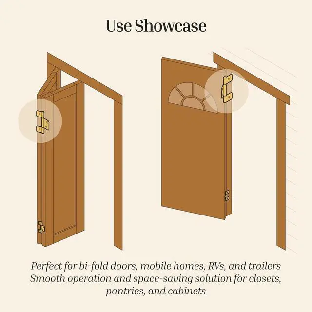 Alt view image 4 of 6 - 3-1/2" Antique Brass 3-Leaf Flag Hinges - Pack of 16 - Non-Mortise Hinges for Bi-Fold, Shutter and Cabinet Doors in Mobile Homes, Campers, Trailers - Furniture Hardware - NH8-SAB (8)
