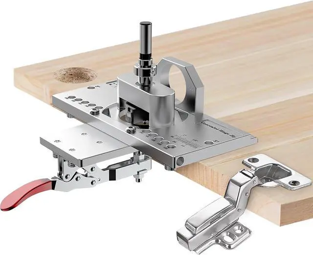 Main image of 35mm Concealed Cabinet Hinge Jig, Hinge Hole Drilling Guide with Quick Clamp & Dust Port Adapter, Precision Metal Woodworking Template for Accurate Door Hinge Installation