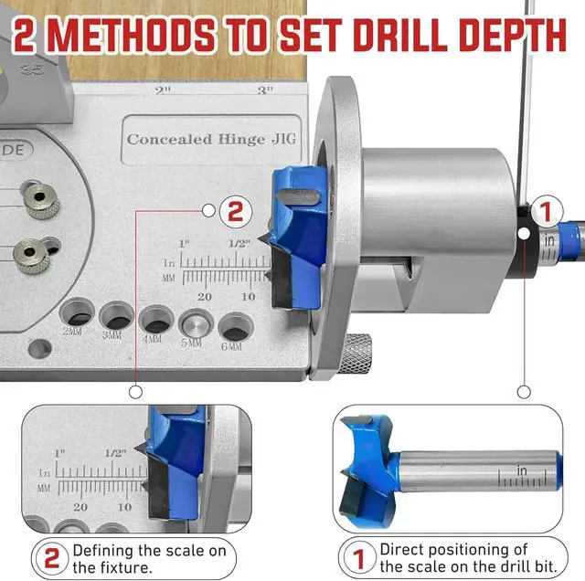 Alt view image 2 of 7 - 35mm Concealed Cabinet Hinge Jig, Hinge Hole Drilling Guide with Quick Clamp & Dust Port Adapter, Precision Metal Woodworking Template for Accurate Door Hinge Installation
