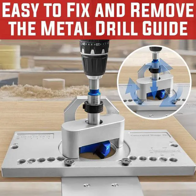 Alt view image 5 of 7 - 35mm Concealed Cabinet Hinge Jig, Hinge Hole Drilling Guide with Quick Clamp & Dust Port Adapter, Precision Metal Woodworking Template for Accurate Door Hinge Installation
