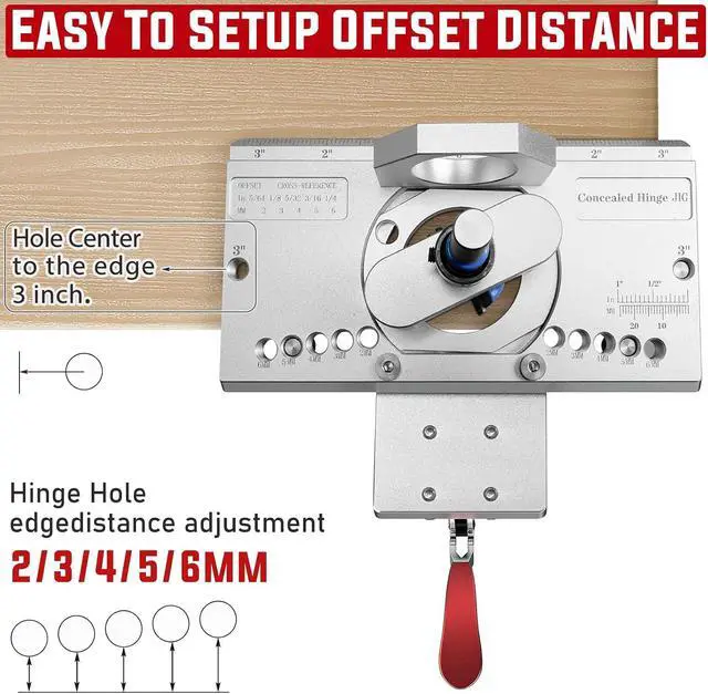 Alt view image 6 of 7 - 35mm Concealed Cabinet Hinge Jig, Hinge Hole Drilling Guide with Quick Clamp & Dust Port Adapter, Precision Metal Woodworking Template for Accurate Door Hinge Installation