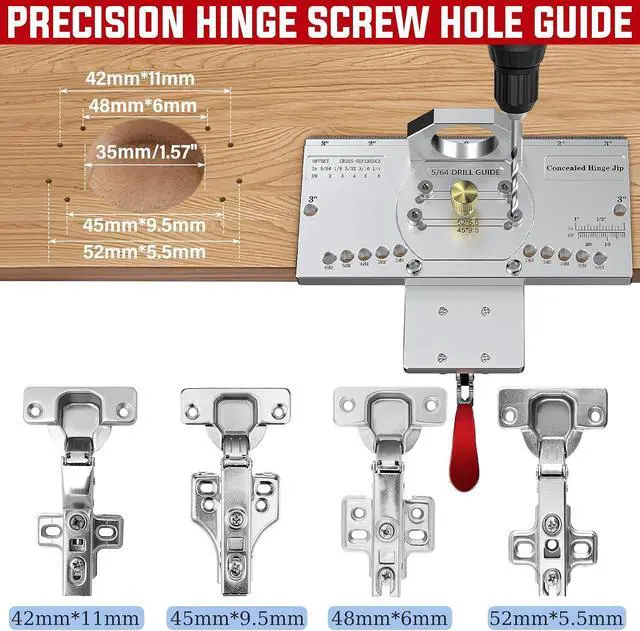 Alt view image 7 of 7 - 35mm Concealed Cabinet Hinge Jig, Hinge Hole Drilling Guide with Quick Clamp & Dust Port Adapter, Precision Metal Woodworking Template for Accurate Door Hinge Installation